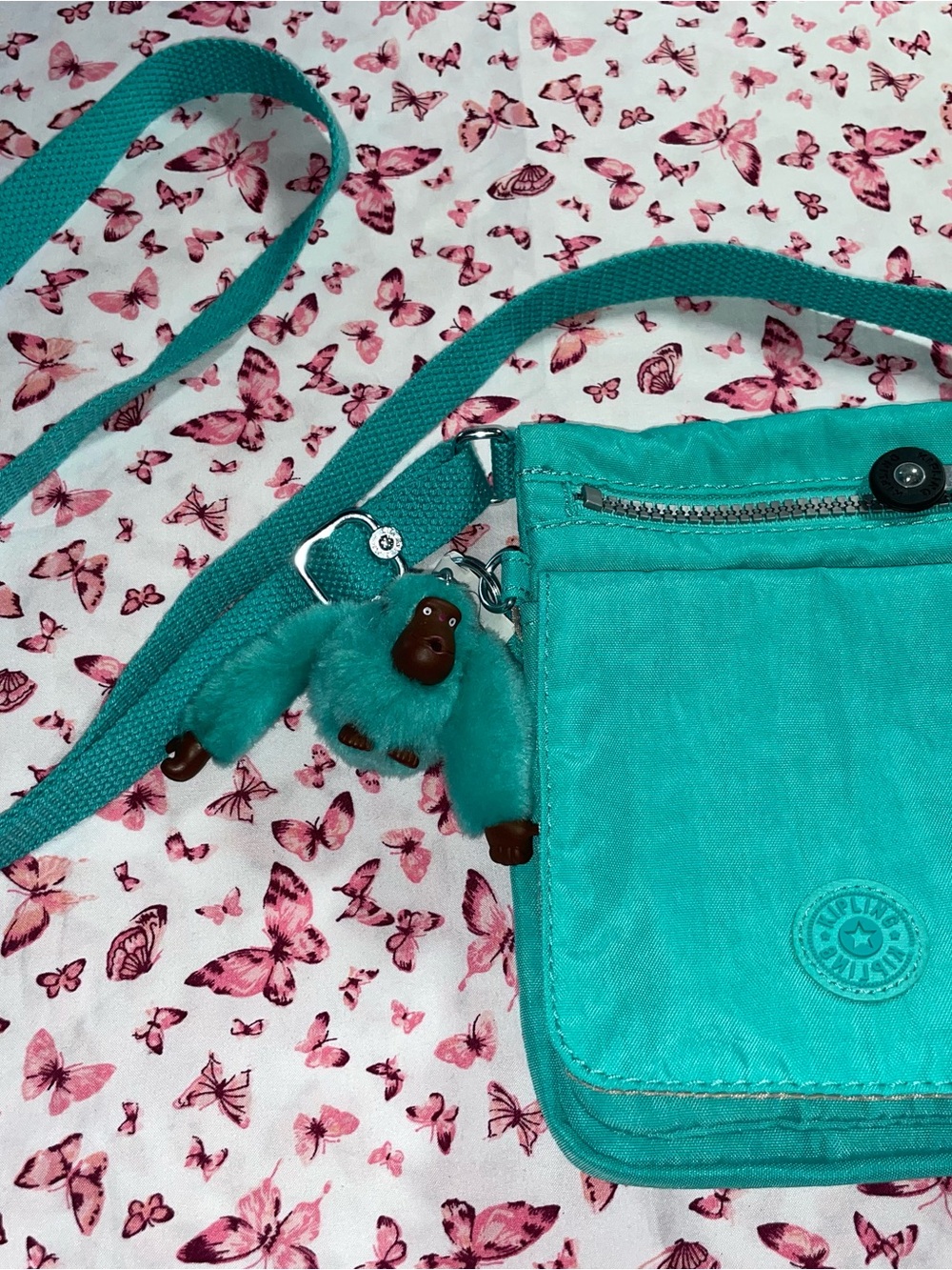 Kipling Teal Crossbody Bag with Monkey Charm